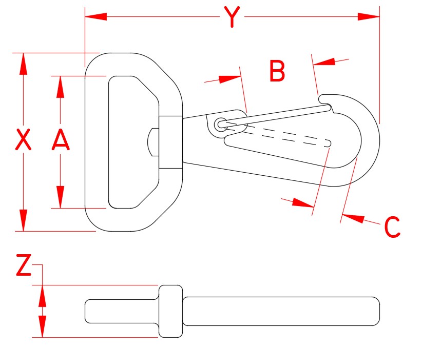 Stainless Steel Swivel Web Clip, S0221-0025, S0221-0038, S0221-0050, Line Drawing